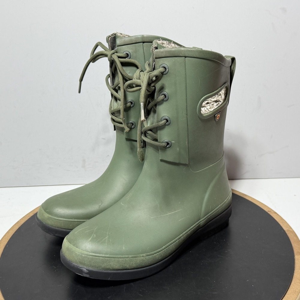 Bogs Amanda II Lace Boots Womens Size 6 Green Faux Fur Waterproof Winter Rain - Picture 4 of 10